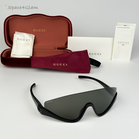 Gucci Women Sunglasses Black Grey Shield Mask GG1650S 001 NEW AUTHENTIC